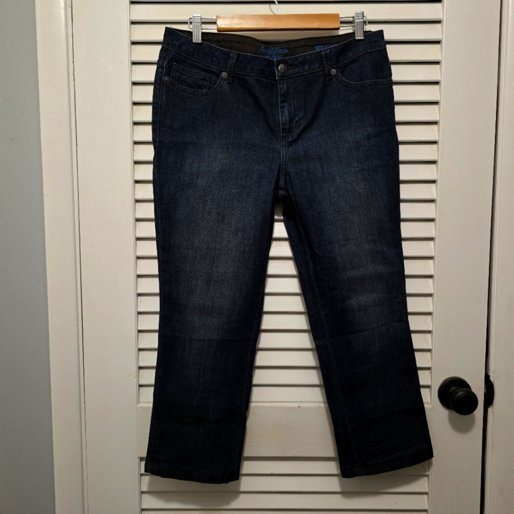 Vera Wang Women's Straight Cropped Denim Jeans 10 Dark Wash Simply Vera Like-New